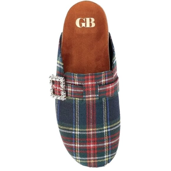 Gianni Bini GB Slip On Tartan Plaid Rhinestone Buckle Mule Clogs Sz. 5.5 - Picture 2 of 5